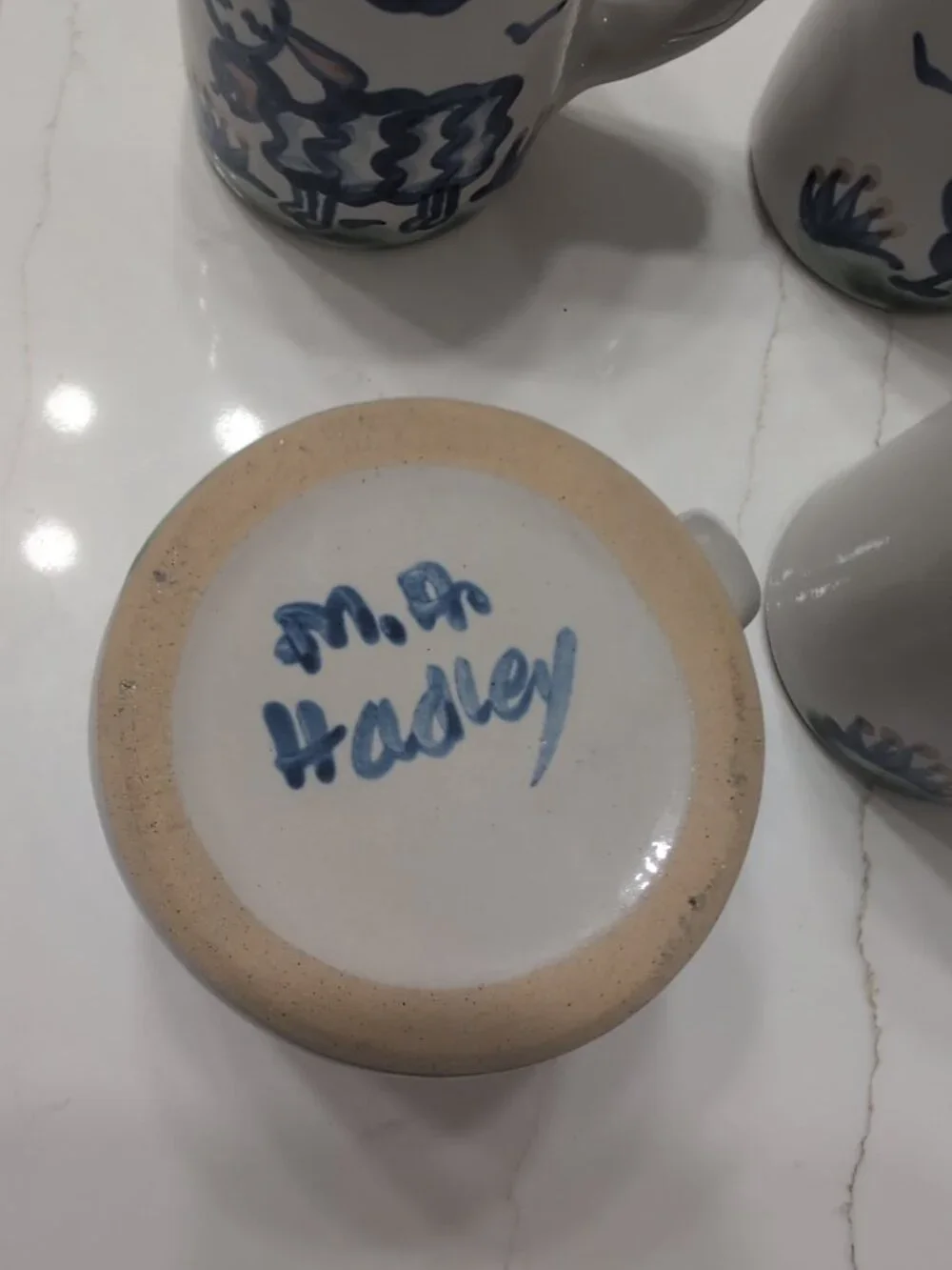 Vintage M.A. Hadley Set of 4 Coffee Mugs - Farmer Sheep Cow Chicken - The End - Picture 8 of 8